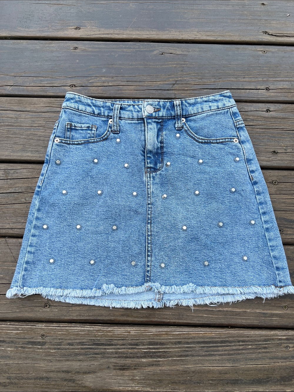 wild fable Light Blue Studded Denim Mini Skirt